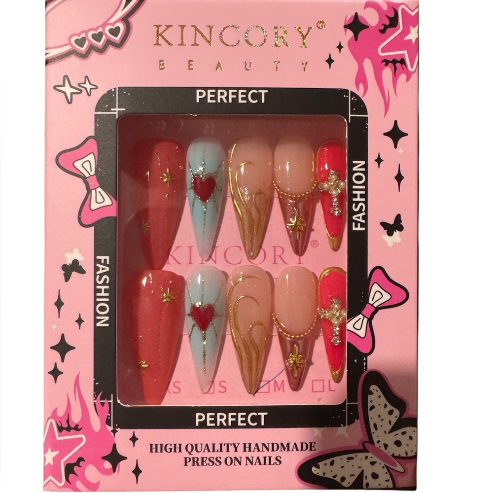 Red and Blue Press-On Nails